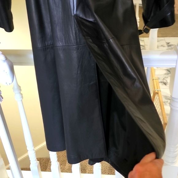 ANDRE Creations de Cuir Mens 2XL Leather Trench Coat Black - Picture 8 of 14